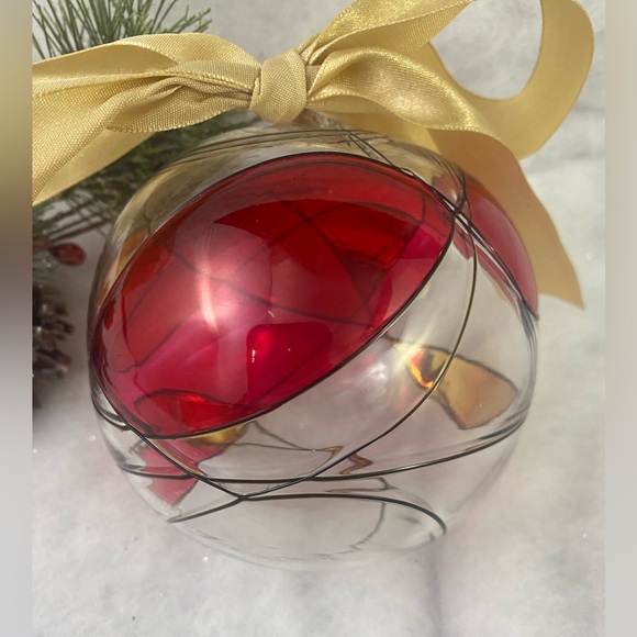 Partylite Retired Mosaic Calypso Christmas Glass Ball Ornament Red Gold Clear - Picture 4 of 7